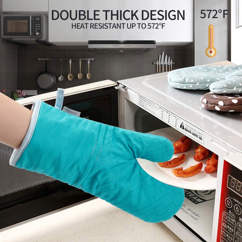 Tormays 4Pcs Oven Mitts and Pot Holders Set, 572F Heat Resistant Oven Glove, Soft Cotton Lining with Non-Slip Surface for Kitchen Baking BBQ (Turquoise) - Image 3